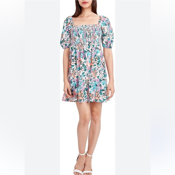 BCBG generation Blue and Pink Smocked Puff Sleeve Sundress: Eligible 3/$25 - Picture 1 of 10